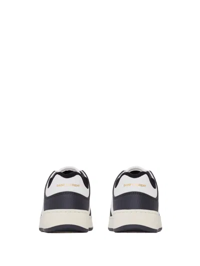 Saint Laurent Sl/61 Low Sneaker In Perforated Calfskin, Rubber Sole, Black And White C In Animal Print