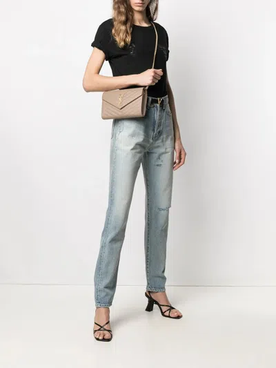 Saint Laurent Timeless Cassandre Wallet On Chain In Neutral