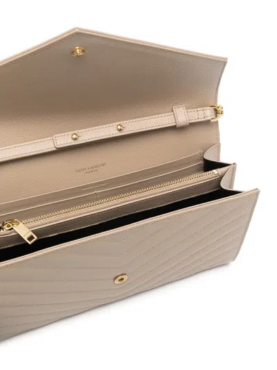 Saint Laurent Timeless Cassandre Wallet On Chain In Neutral
