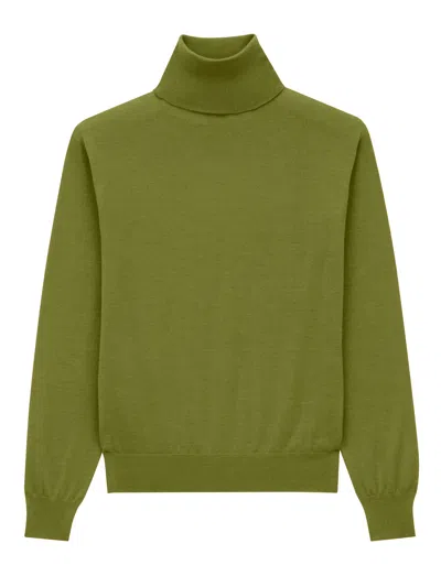 Saint Laurent Turtleneck Sweater With Long Sleeves And Ribbed Edges In Green