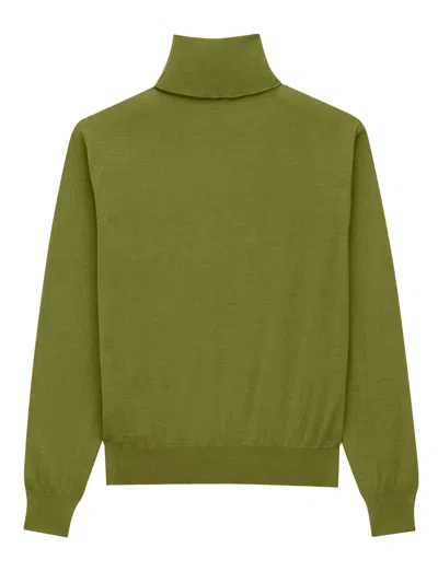 Saint Laurent Turtleneck Sweater With Long Sleeves And Ribbed Edges In Green