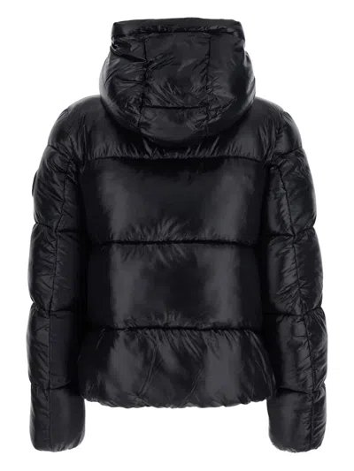 Save The Duck Biddy Black Down Jacket With Hood And Logo Patch On The Sleeve In Tech Fabric Man In Black
