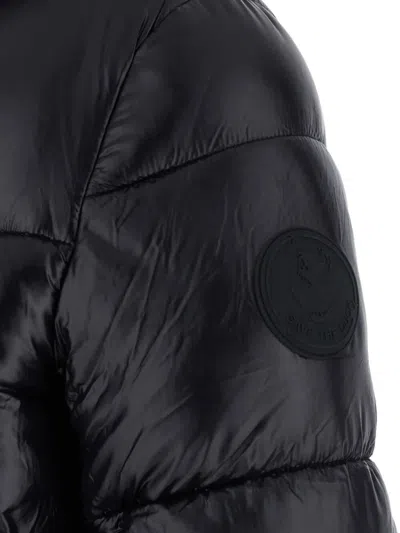Save The Duck Biddy Black Down Jacket With Hood And Logo Patch On The Sleeve In Tech Fabric Man In Black