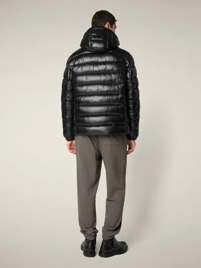 Save The Duck Florian Down Jacket With Lacquered Finish And Removable Hood In Black