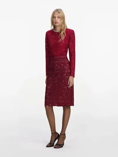 Self-portrait Lace Midi Skirt In Red