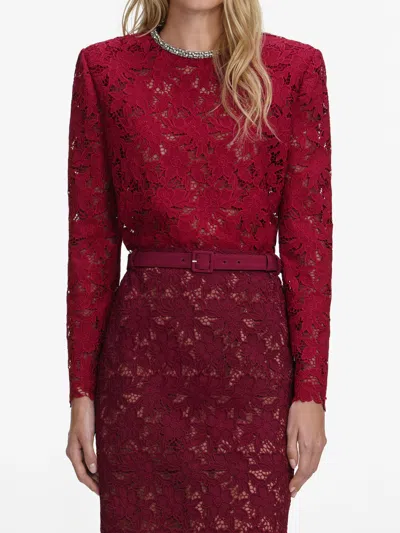 Self-portrait Lace Midi Skirt In Red
