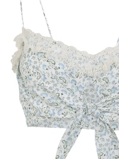 Ermanno Scervino Top Bow Detail Floral Pattern Lace In White