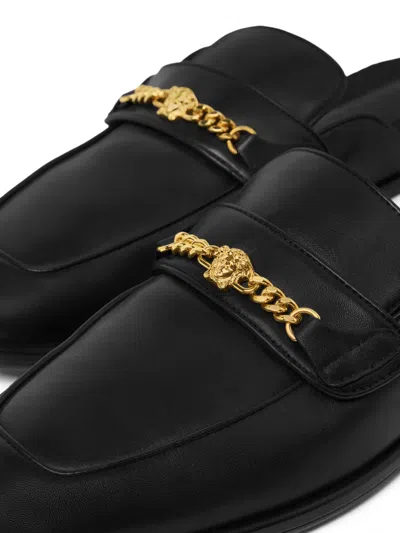 Versace Medusa Leather Mules In Black