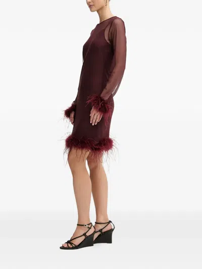 Never Fully Dressed Feather-trim Mini Dress In Burgundy