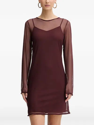 Never Fully Dressed Feather-trim Mini Dress In Burgundy