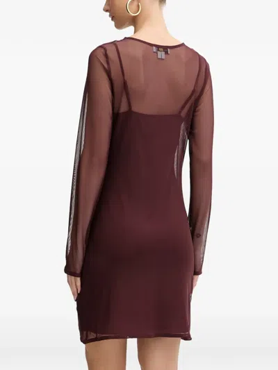 Never Fully Dressed Feather-trim Mini Dress In Burgundy