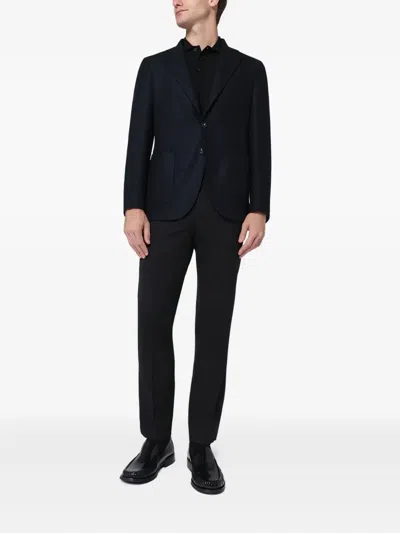 Santaniello Navy Blue Single Breasted Wool Jacket In Black