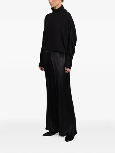 Peter Cohen Satin Flared Trousers In Black