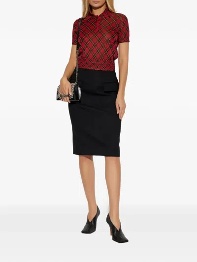Alexander Mcqueen Microcheck Polo Shirt Lurex Collar Detail In Red