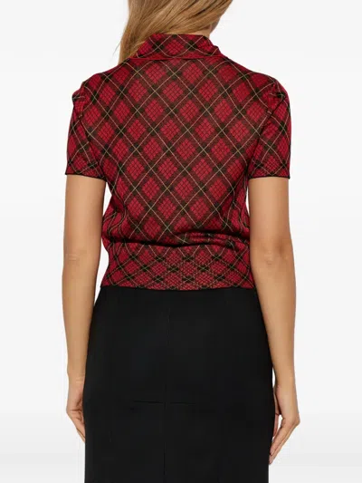 Alexander Mcqueen Microcheck Polo Shirt Lurex Collar Detail In Red