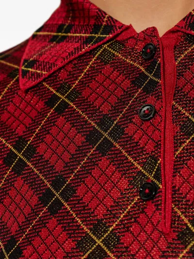 Alexander Mcqueen Microcheck Polo Shirt Lurex Collar Detail In Red