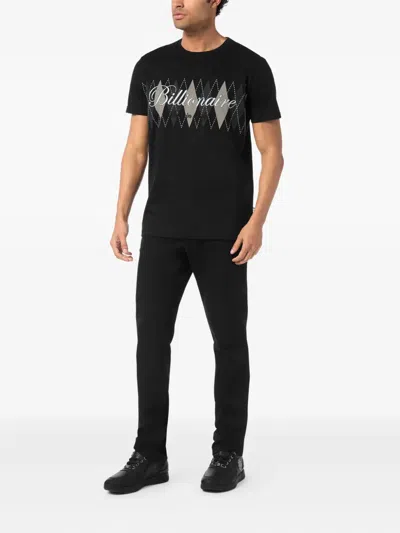 Billionaire Logo Argyle-pattern T-shirt In Black