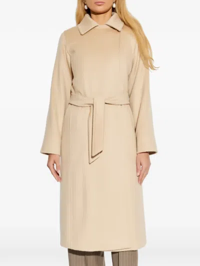 Max Mara Long-sleeve Belted Coat In Neutral