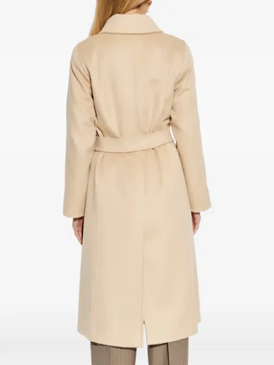 Max Mara Long-sleeve Belted Coat In Neutral