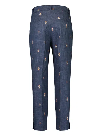 Maison Common Tulip-embroidered Trousers In Blue