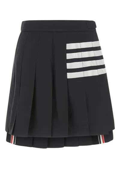 Thom Browne Navy Blue Wool Mini Skirt In Black