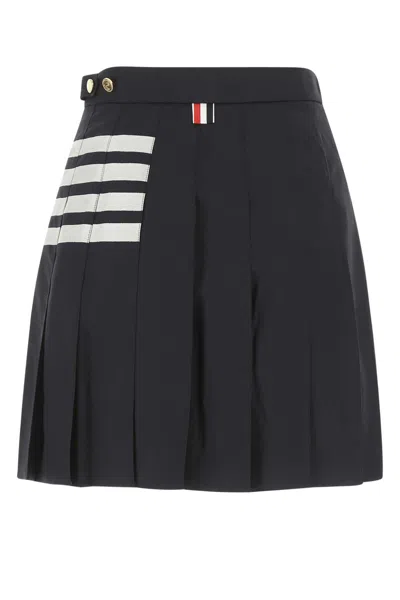 Thom Browne Navy Blue Wool Mini Skirt In Black