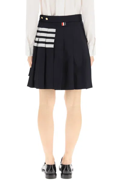 Thom Browne Navy Blue Wool Mini Skirt In Black