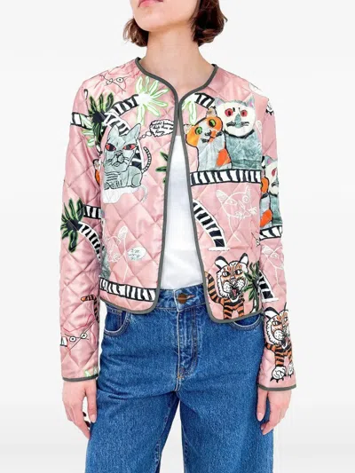 Odeeh Open Quilted Print Jacket In Pink