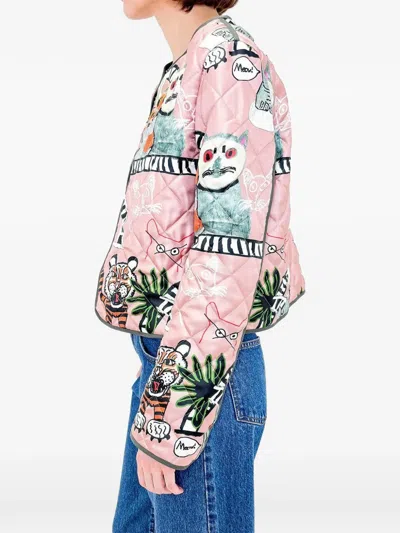 Odeeh Open Quilted Print Jacket In Pink