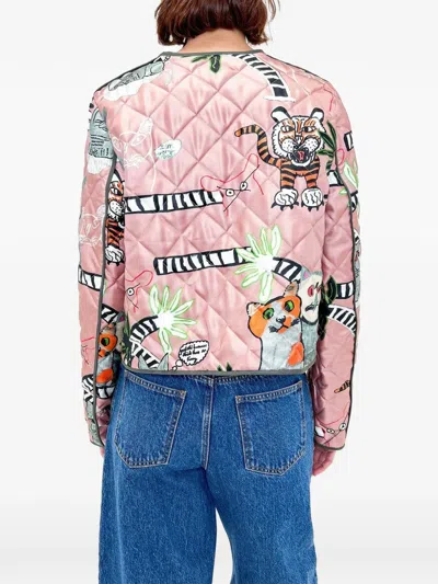 Odeeh Open Quilted Print Jacket In Pink
