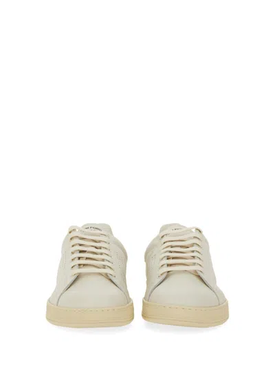 Tom Ford Beige Calf Leather Sneakers In White