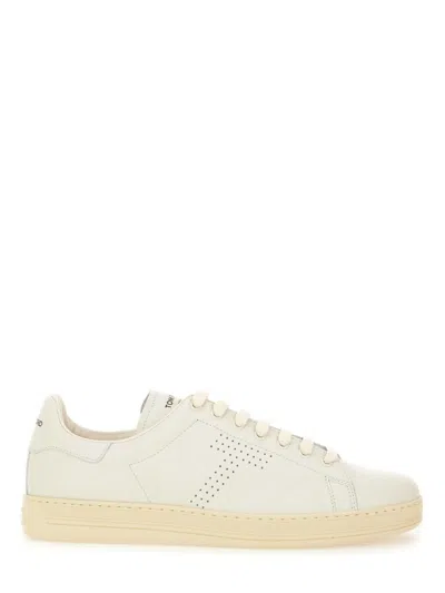 Tom Ford Beige Calf Leather Sneakers In White