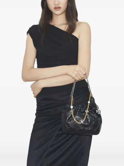 Tory Burch Quilted Shoulder Bag Chain Strap Design In Black