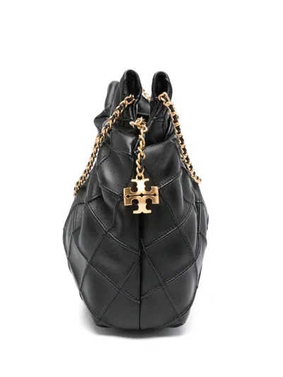 Tory Burch Fleming Mini Quilted Leather Hobo Bag In Black