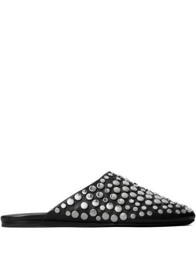 Tory Burch Studded Embellished Leather Mules In Black