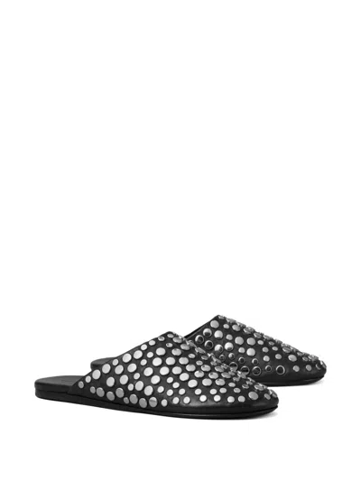 Tory Burch Studded Embellished Leather Mules In Black