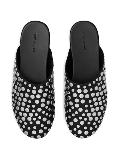 Tory Burch Studded Embellished Leather Mules In Black
