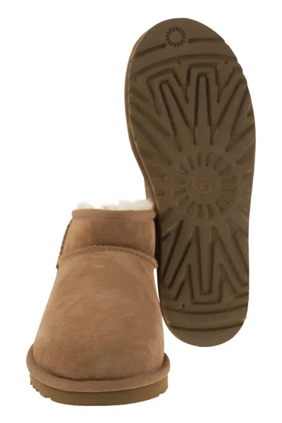 Ugg Biscuit Suede Classic Ultra Mini Ankle Boots In Brown