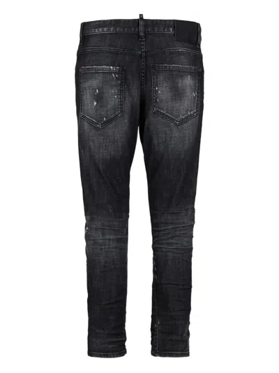 Dsquared2 Stretch Denim Sexy Twist Jeans With Paint Effect Details 17c In Black