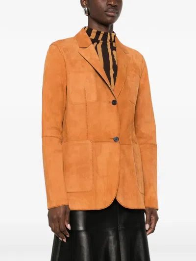 Desa 1972 Reversible Leather Blazer In Orange