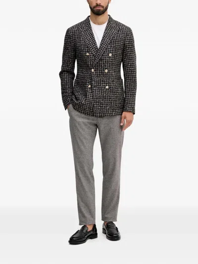 Joop Heazy Check-pattern Double-breasted Blazer In Gray