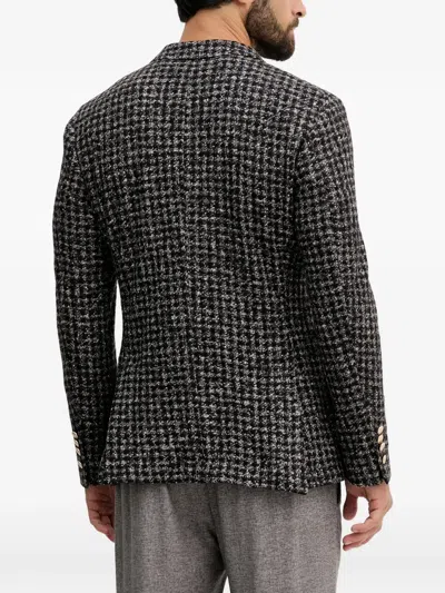 Joop Heazy Check-pattern Double-breasted Blazer In Gray