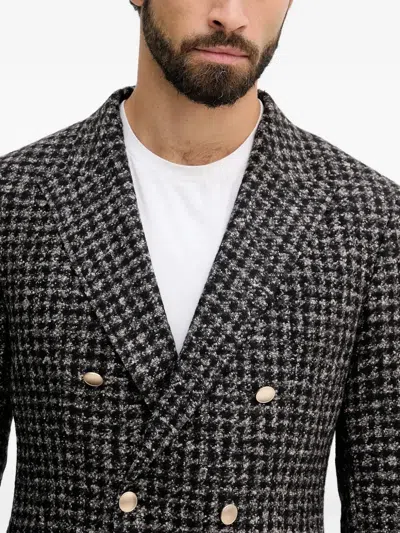 Joop Heazy Check-pattern Double-breasted Blazer In Gray