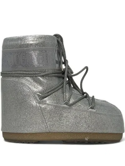Moon Boot Icon Low Boots Flat Sole Glitter In Silver