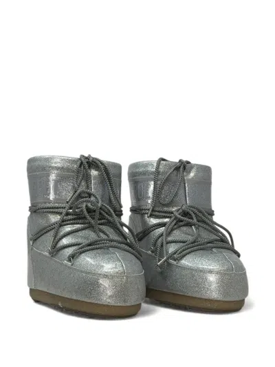 Moon Boot Icon Low Boots Flat Sole Glitter In Silver