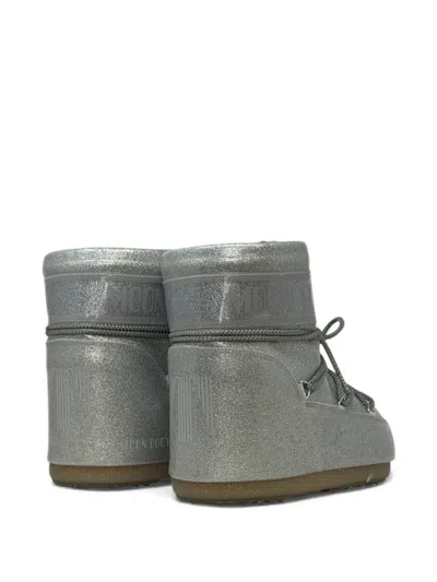 Moon Boot Icon Low Boots Flat Sole Glitter In Silver