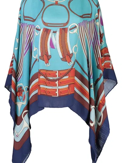 Rani Arabella Printed Poncho In Blue