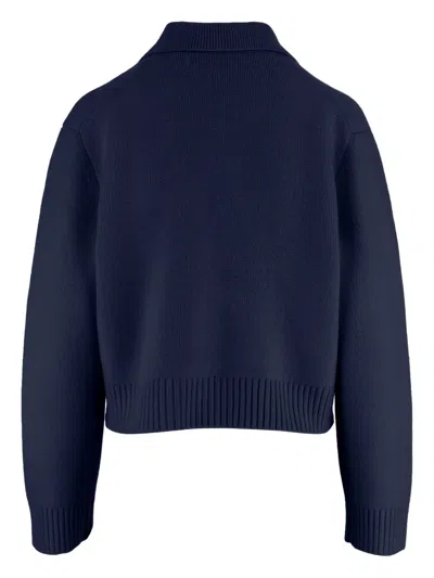 Arch4 Double-breasted Cashmere Knit Jacket In Blue