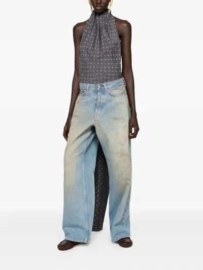 Acne Studios Leather Patch Jeans In Blue