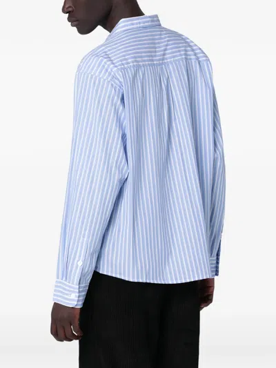 Brain Dead Light Blue Striped Shirt With Painted Patch In Blue